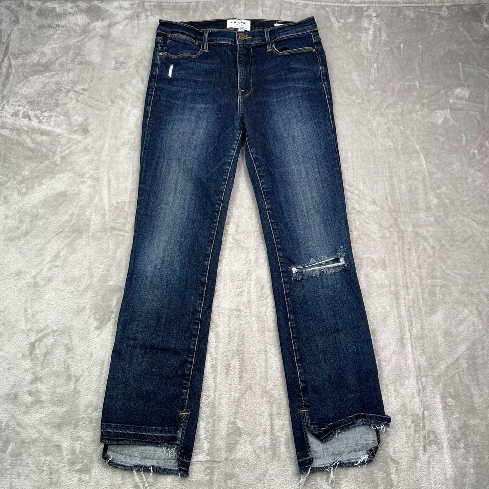 Frame Jeans Womens 28 Blue Le High Straight Leg Ripped Nice Fading Frayed Denim